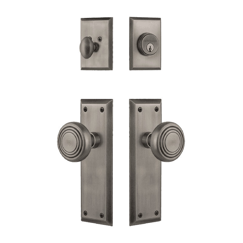Nostalgic Warehouse New York Entry Set with Deco Knob, Antique Pewter, 2.375