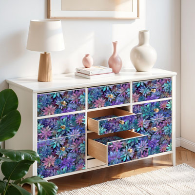 Papier auto-adhésif à peler et coller avec fleurs de jardin célestes, fleurs cosmiques auto-adhésives et amovibles 17,7 po x 118 po (45 x 300 cm)