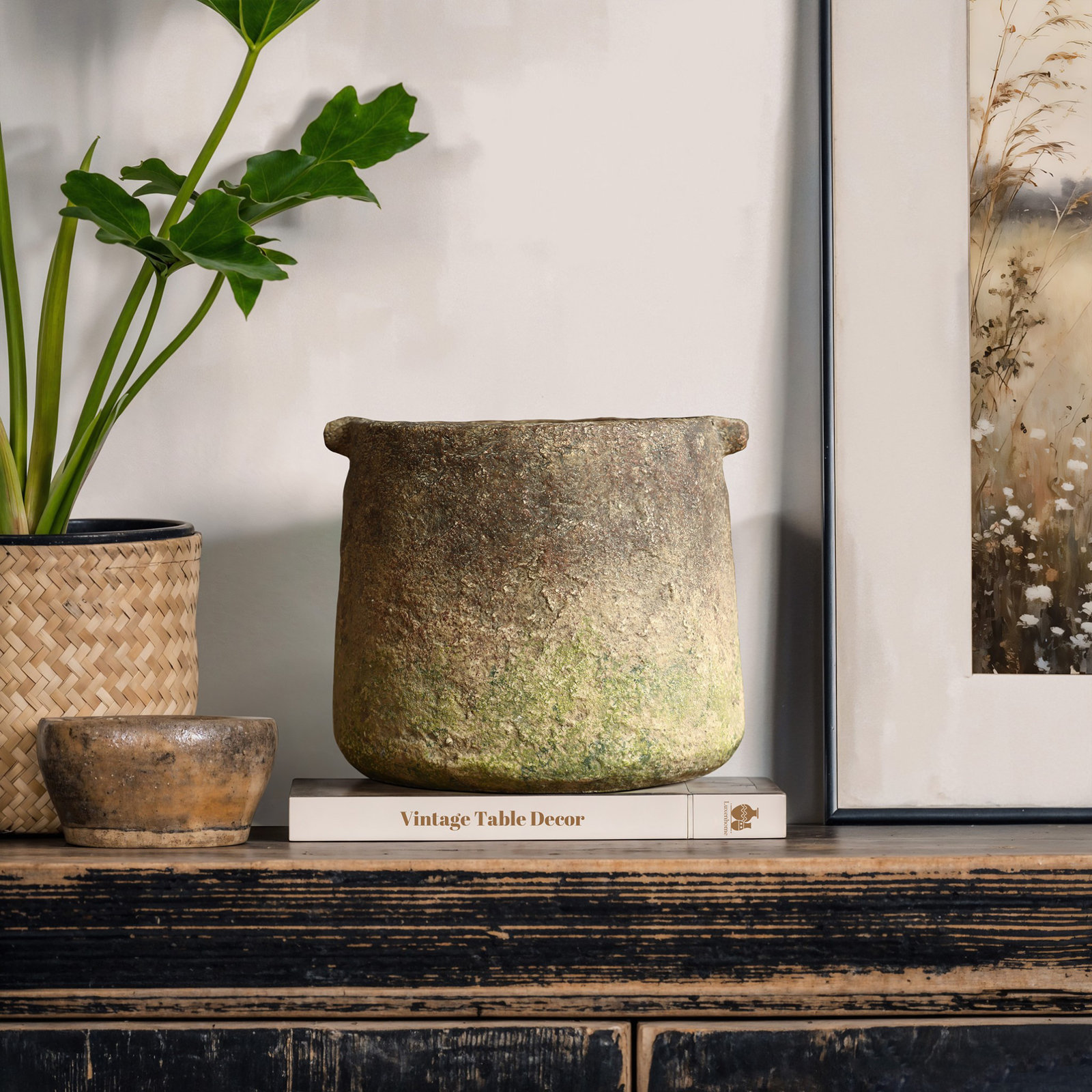 Rustic Ginger Root Brown Cement 8.9-Inch Tall Indoor and Outdoor Cylinder Vase
