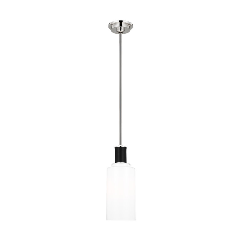Polished Nickel and White Glass Cylinder Pendant Light