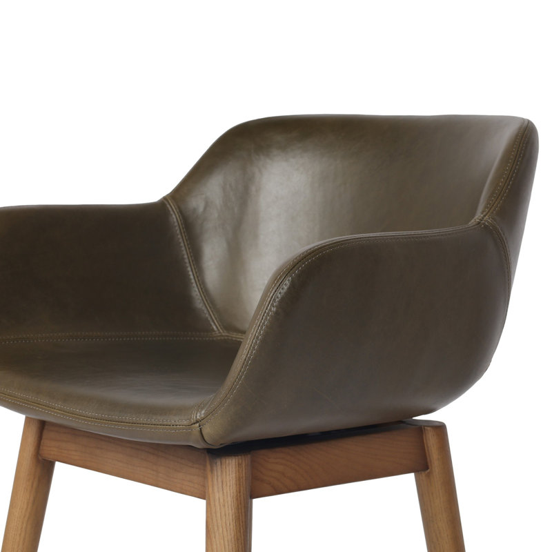 Hannah Swivel Stool, Counter Stool (26.5" Seat Height), Dulane Moss/Genuine Leather, Amber Ash
