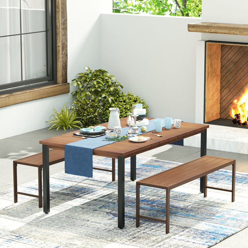 Razieh 4 - Person Patio Dining Set with Rectangular Table, Brown