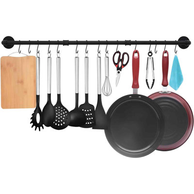 50 inch Black Pipe Pot Bar Rack Wall Mounted Detachable Pans Hanging Rail Kitchen