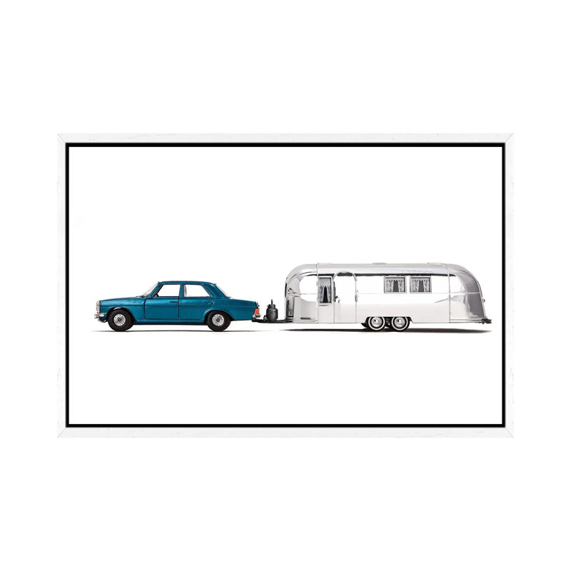 Airstream Car - Print on Canvas, 101.6 cm H x 66.04 cm W, White Framed