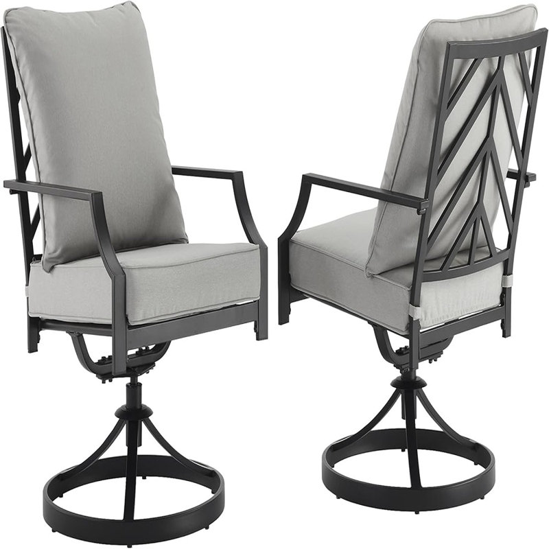 Ensemble de chaises d'extérieur pivotantes 2 pièces Otto, chaises de patio pour terrasse, cour arrière, noir mat avec coussins gris