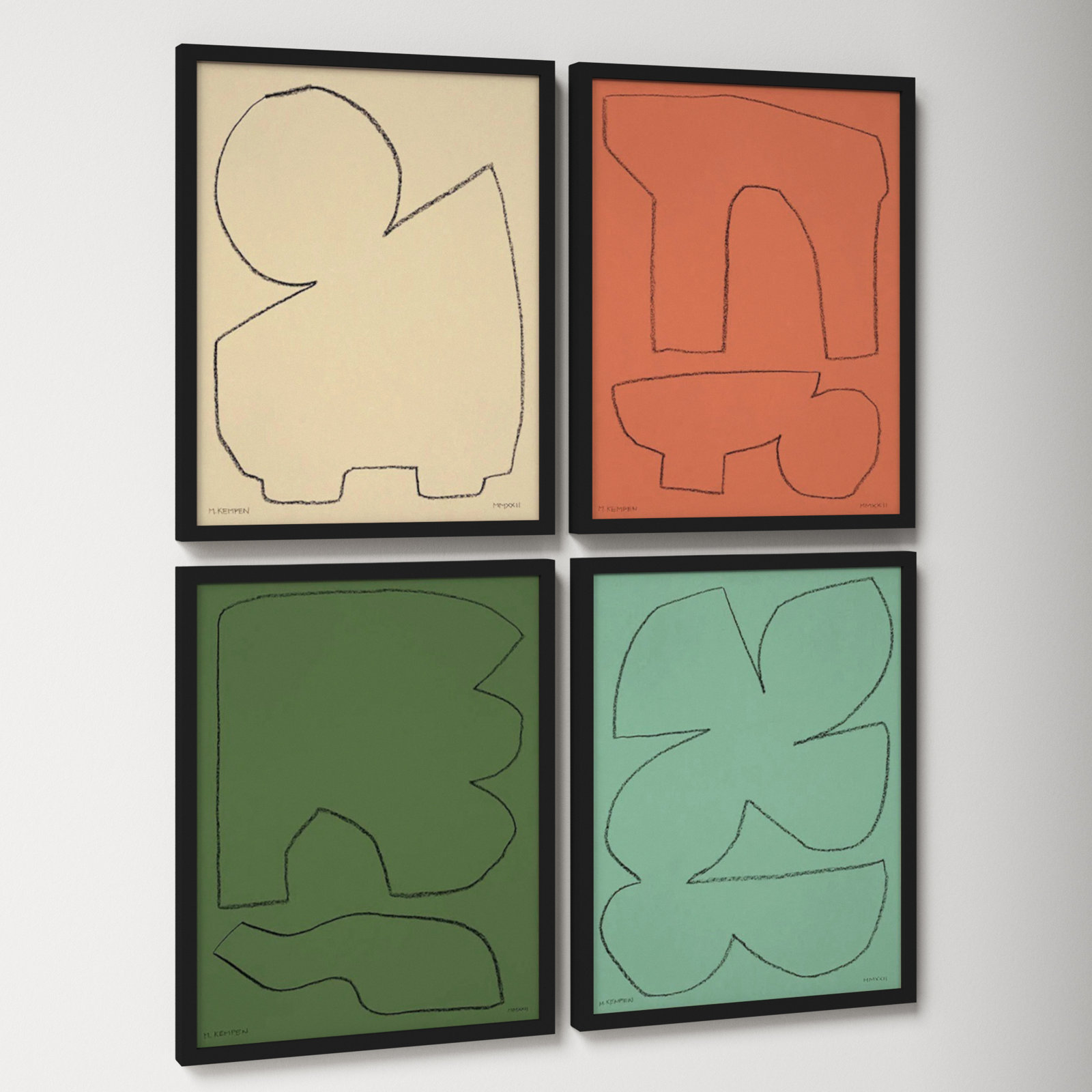 Freya "Earth 1" 4-Piece Print Set, Black, 40" H x 32" W x 1.25" D