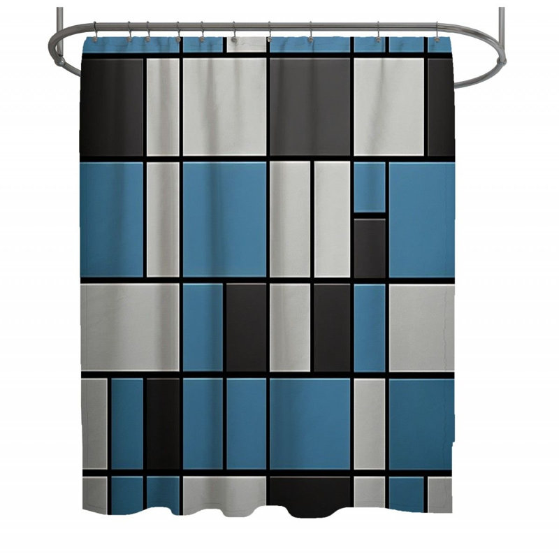 Rideau de douche Ramaz, H 93 po x l 70 po, Bleu clair / noir