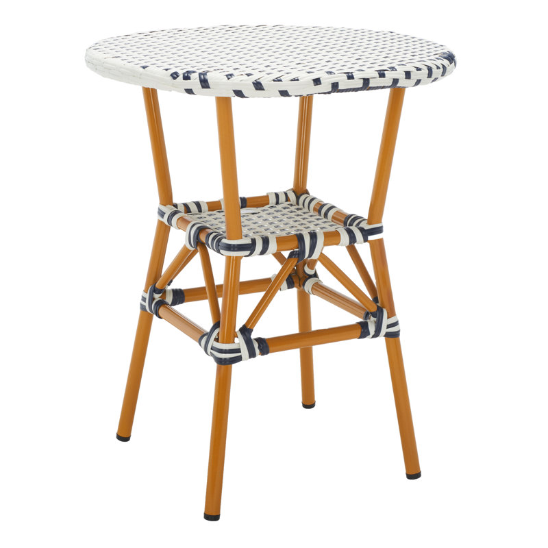 Gordin Round Metal Outdoor Bistro Table , 23.75'' in. W 23.75'' in. D, White Navy/Brown