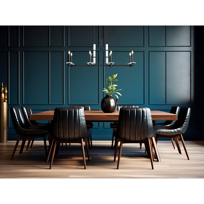 Lustre linéaire moderne Burdine, Noir mat, H 16 po x l 12 po x P 44 po, 8 lumières