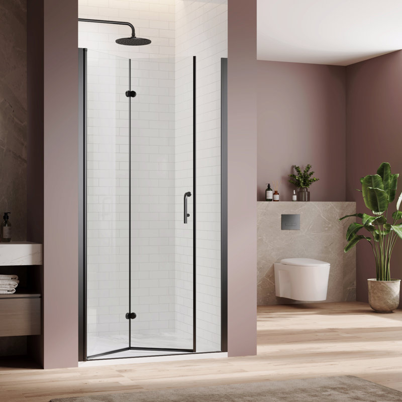 34 In.W X 72 In.H Swing Double Glass Panel Shower Door Adjustable Frameless Shower Door With 1/4 Inch Clear Tempered Glass
