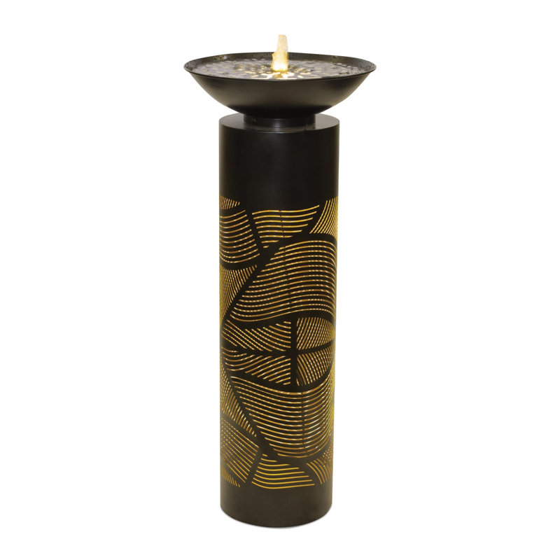 Illuminated Cut-Out Metal Leaf Pattern Fountain 36"H