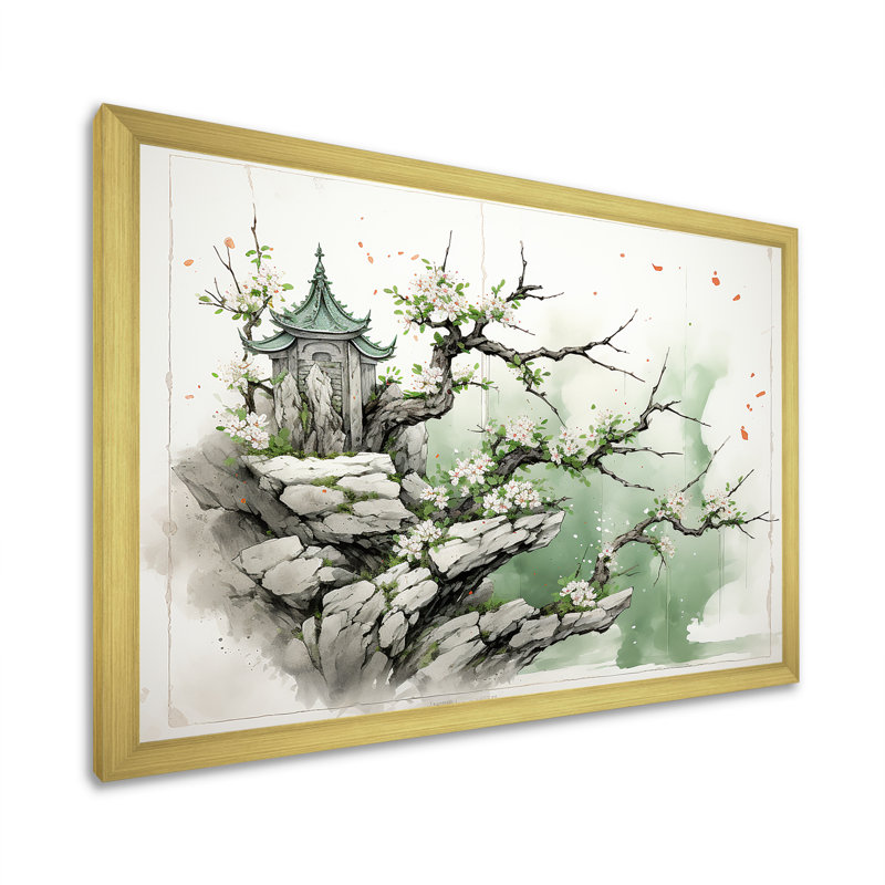 Gloomy Horizon Landscape Blooms - Art mural paysage, Cadre doré à coins fermés, H 12 po x l 20 po x P 1 po