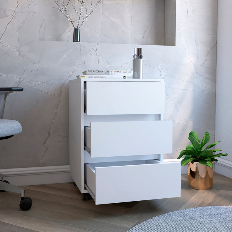 Armoire de classement à trois tiroirs, glissière à lame coulissante, finition blanche