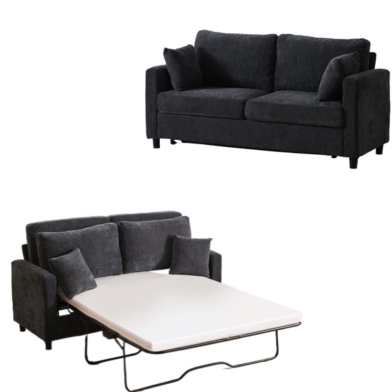 Causeuse, canapé-lit, canapé-lit avec matelas pour le salon, Gris foncé
