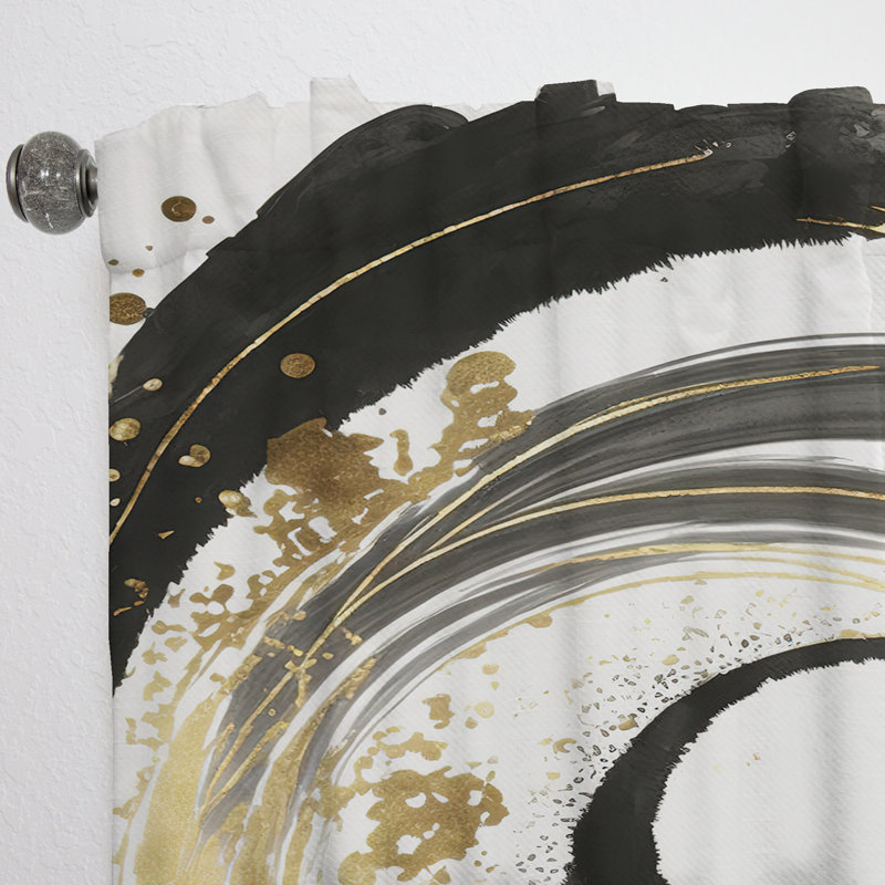 Black And Gold Curves IV - Abstract Velvet Curtain - 1 Panel, 52" W x 108" L