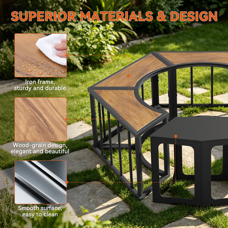 Steel Outdoor Fireplace with Side Tables, Brown
