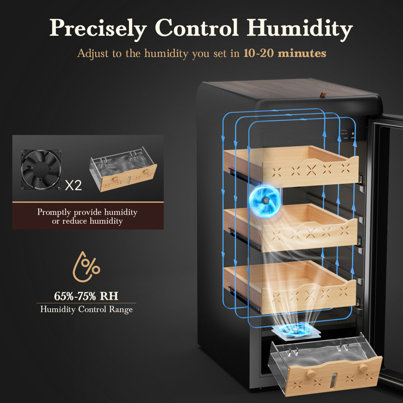 Upgrade 115l Electric Cigar Humidor Temperature & Humidity Control, Built-in Humidification System With Spanish Cedar Wood Shelves & Drawer Hygrometer Father's Day Gifts For Men(900 Capacity)