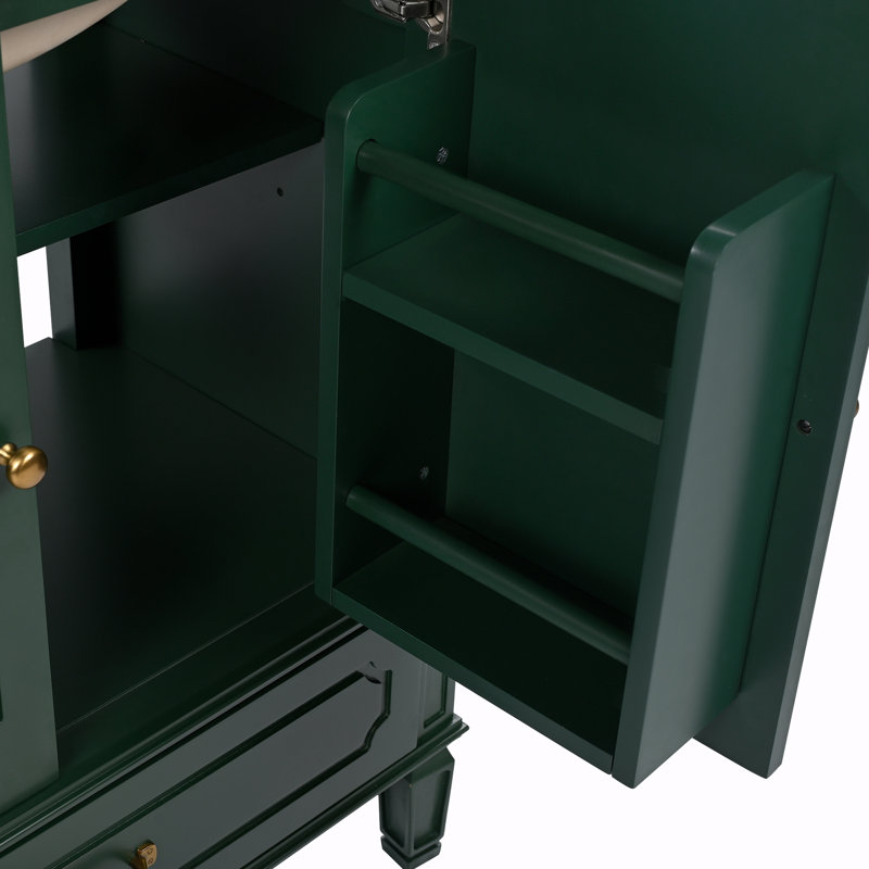Meuble-lavabo avec lavabo et rangement, Vert foncé