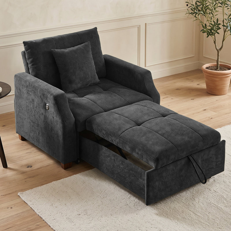 Fauteuil d'appoint convertible 3 en 1, fauteuil-lit multifonctionnel pour petits espaces, Blackish Gray Polyester Blend