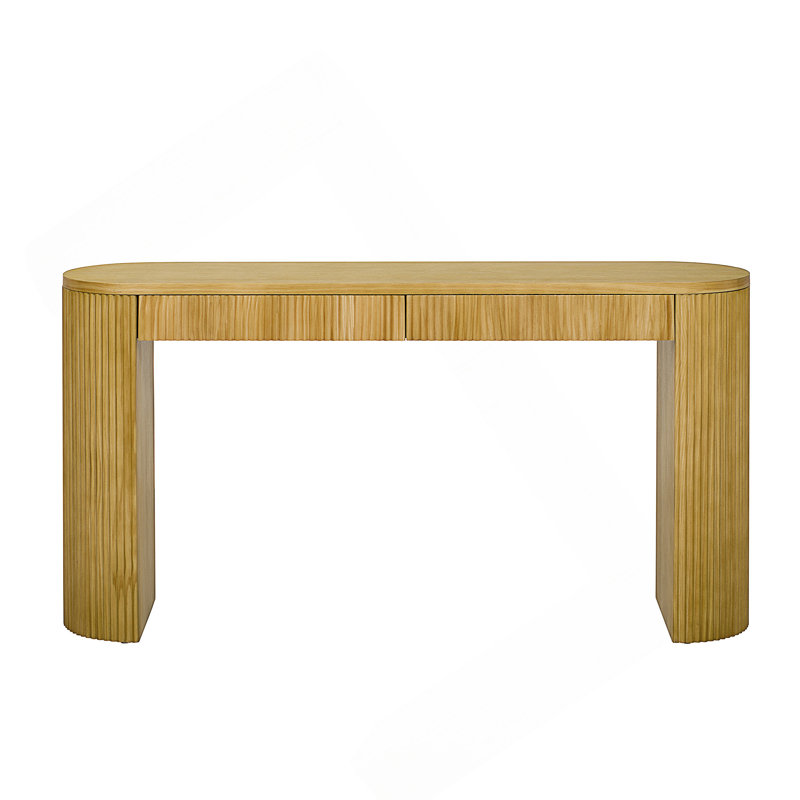58.2" Entryway Table With Large Top And Dual Drawers, Natural Wood