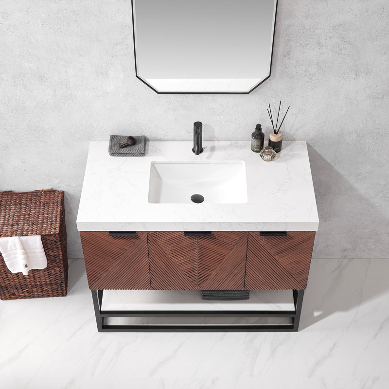 Mahon 42'' Free Standing Single Bathroom Vanity with Cultured Marble Top, Matte Black, Matte Black