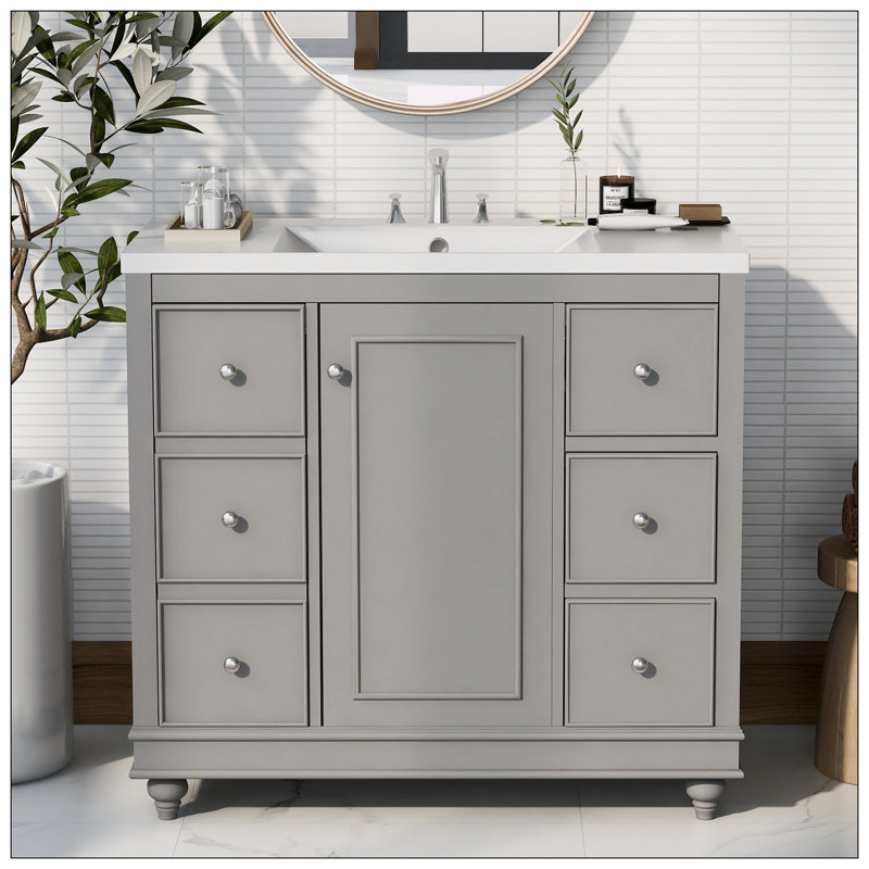 Meuble-lavabo de salle de bain - 36 x 18 x 34 pouces, Gris