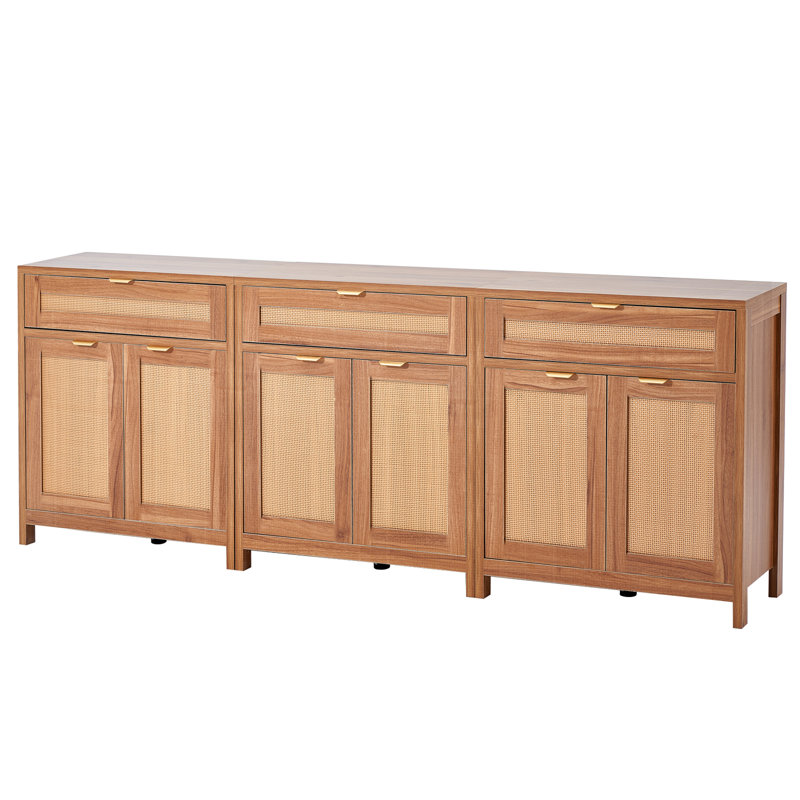 Natural Wood and Rattan Cabinet with Adjustable Shelving