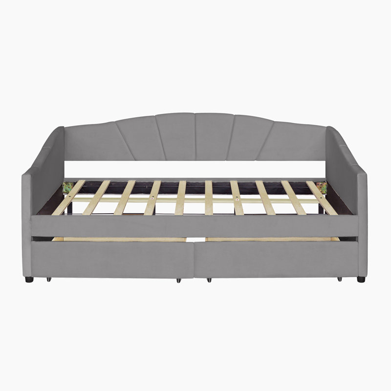 Dieatra Upholstered Daybed, Gray, Drawers Included