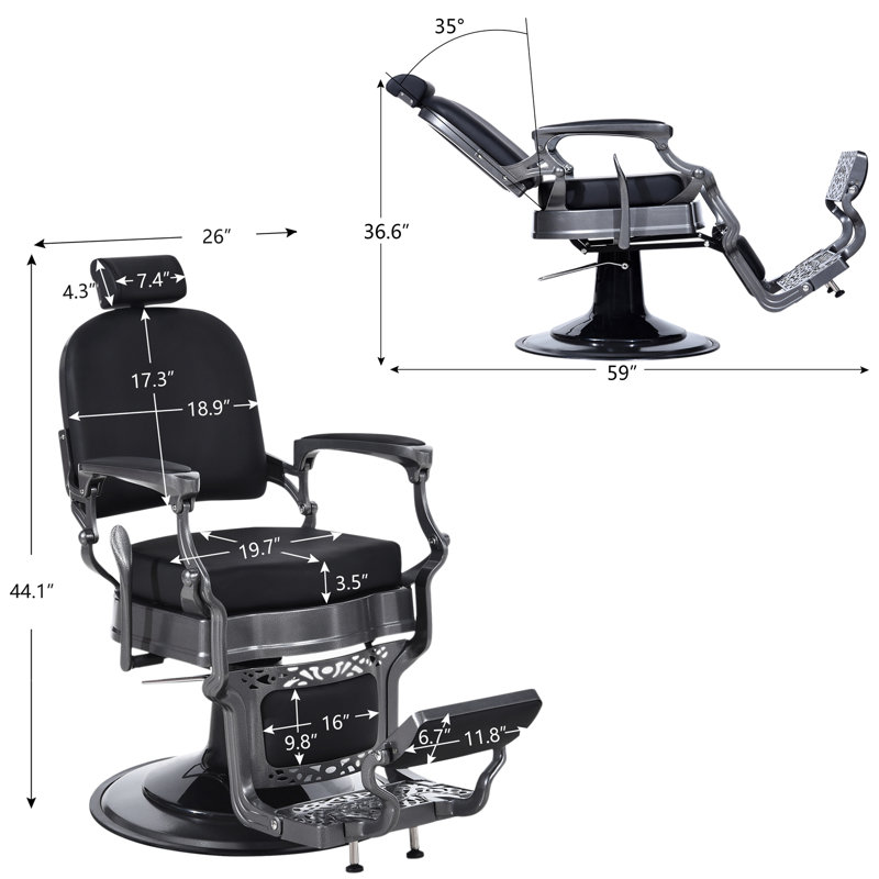 Heavy Duty Hydraulic Barber Salon Reclining Chair, Black Faux Leather