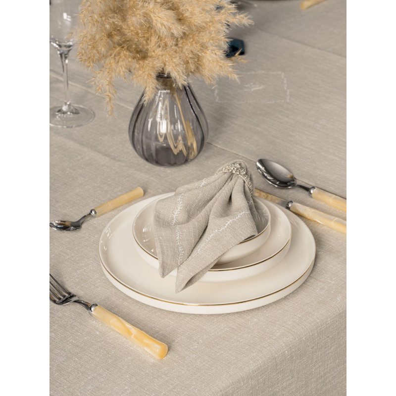 Ensemble de nappe Elegant (8 pièces), couleur terre | 100% mélange de polyester et de coton lavable, nappe 69,0 x 94,5, tapis de couloir 15,7 x 55,1, serviettes 15,7 x 15,7 | Parfait pour les repas, les fêtes et les occasions spéciales, l'entretien facile et la conception durable