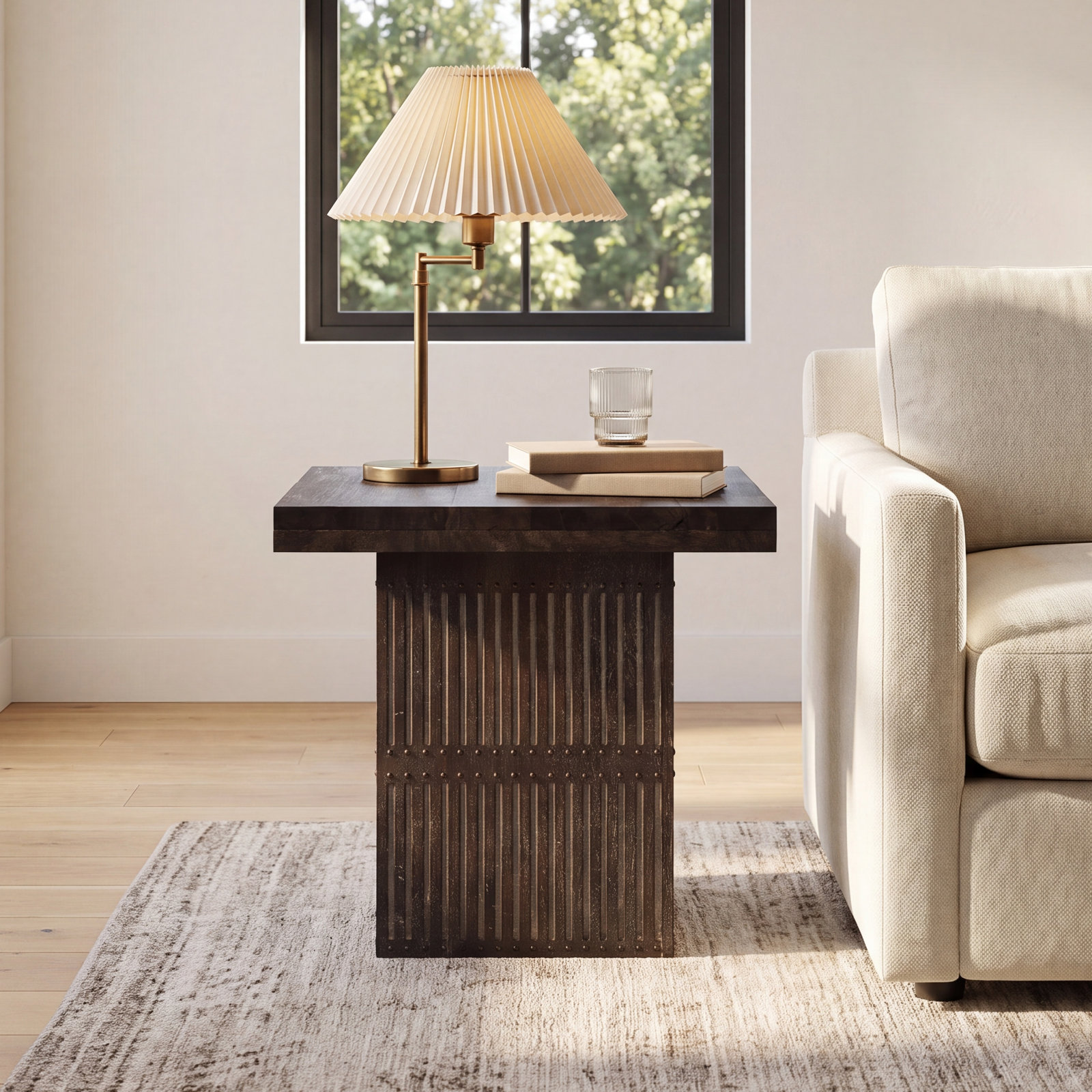 Isona Solid Wood End Table, Antique Brown