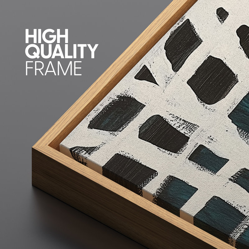Abstrait ivoire et motif quadrillé noir sur fond bleu sarcelle foncé - impression sur toile encadrée de la chambre principale