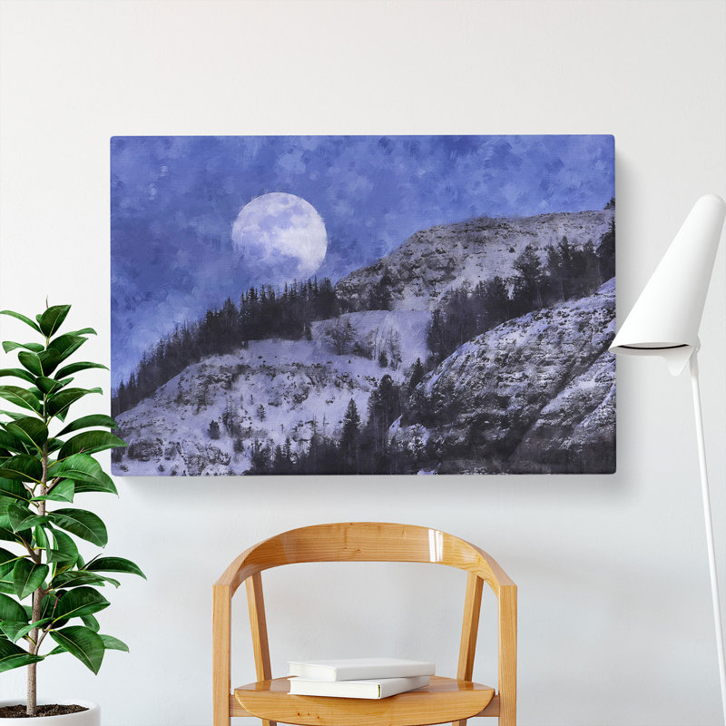 Full Moon Over The Mountains - Wrapped Canvas, 35cm H x 50cm W x 3cm D