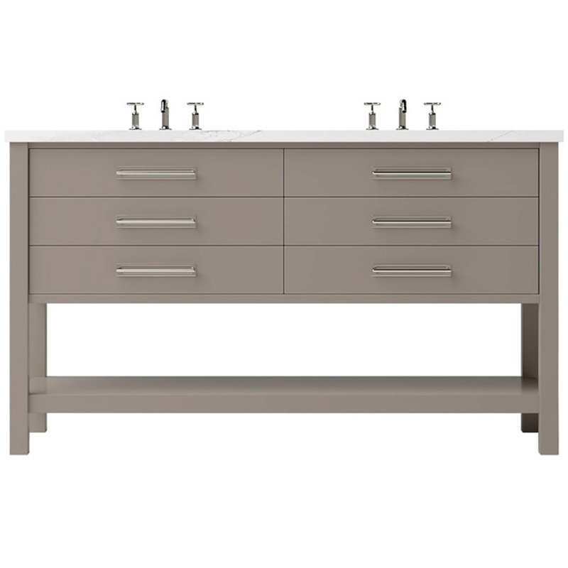 Meuble-lavabo double tiroir Kiawah, Taupe Taos, Nickel satiné, 72"
