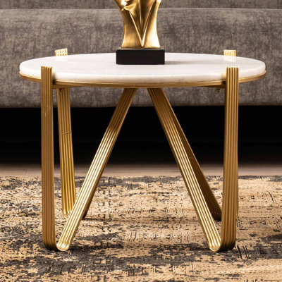 Aalaysha Round Stainless Steel Coffee Table For Living Room Furniture, Center Table with White Marble Top