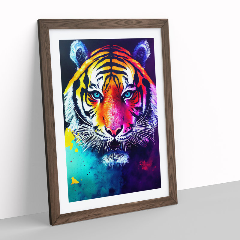 Painted Tiger No.2 Abstract - Wall Art, 66cm H x 48cm W, Walnut Framed, White