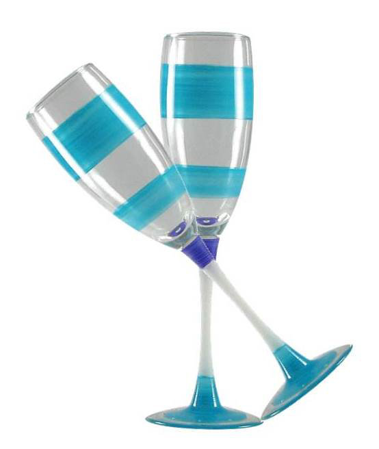 Flûte en verre Cottage Retro Stripe, Turquoise