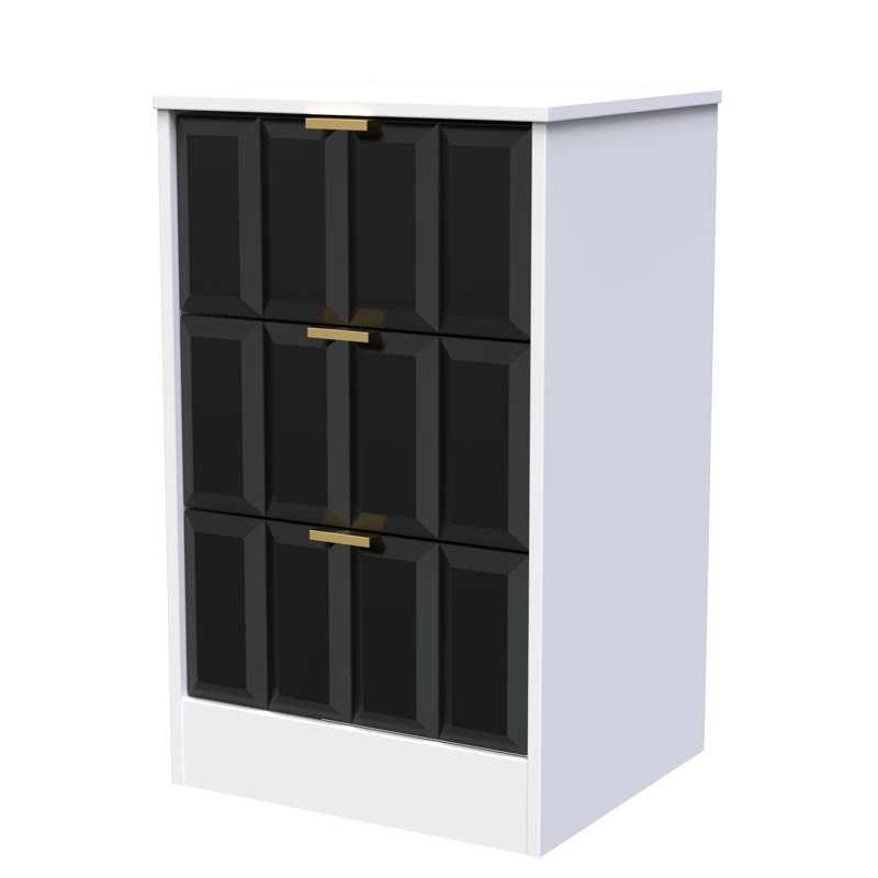 Arnesto 45cm W Manufactured Wood Bedside Table, Deep Black/White Matt