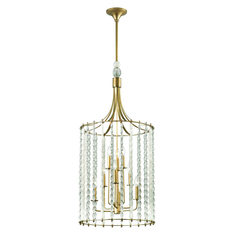 Lustre cylindrique 9 lumières lanterne Reardon, Laiton vieilli