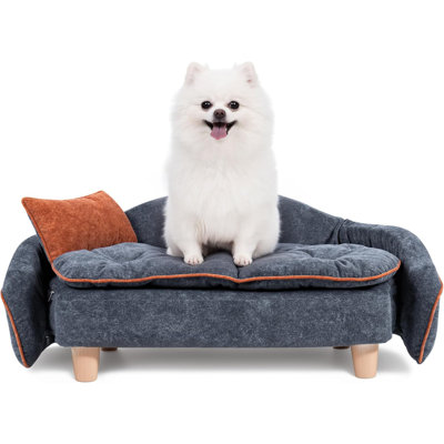 Archie & Oscar™ Elevated Small Dog Couch Bed with Bolster Sides, Raised Small Dog Sofa Bed with Headrest Pillow Compression