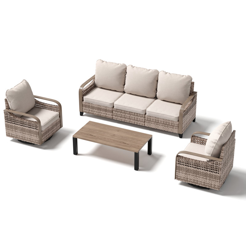 5-Person Patio Furniture Set With 2 Swivel Chairs & Coffee Table, Outdoor Wicker Rattan Sectional Seating Group, All Weather Sofa Conversation Set With Cushions