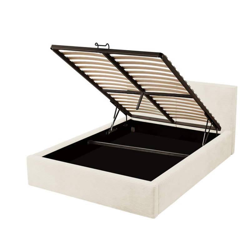 Ottoman Bed  Frame, Beige, Double (4'6)