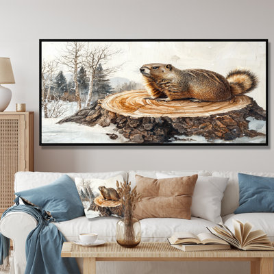 «Forest Marmot Animal In Winter Landscape II - Groundhog», reproduction d'art sur toile