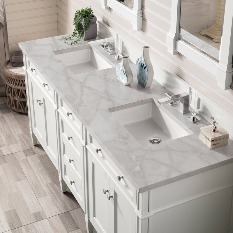 Brittany 72 in. Double Vanity, Bright White, Victorian Silver