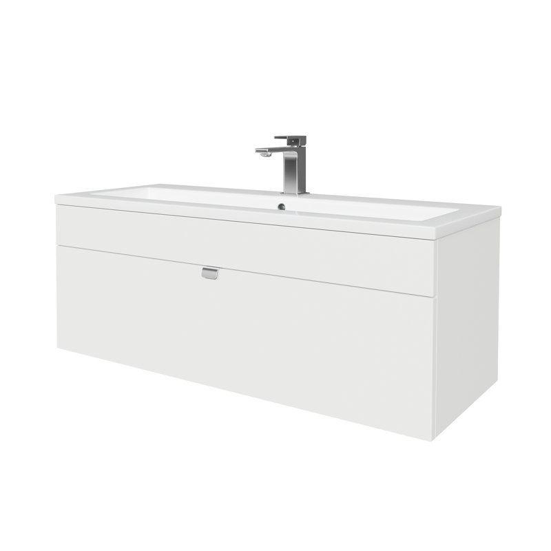 Ensemble de meuble-lavabo mural moderne 42 po Loft Collection - Poignées blanches / chromées, 42", Blanc / chrome