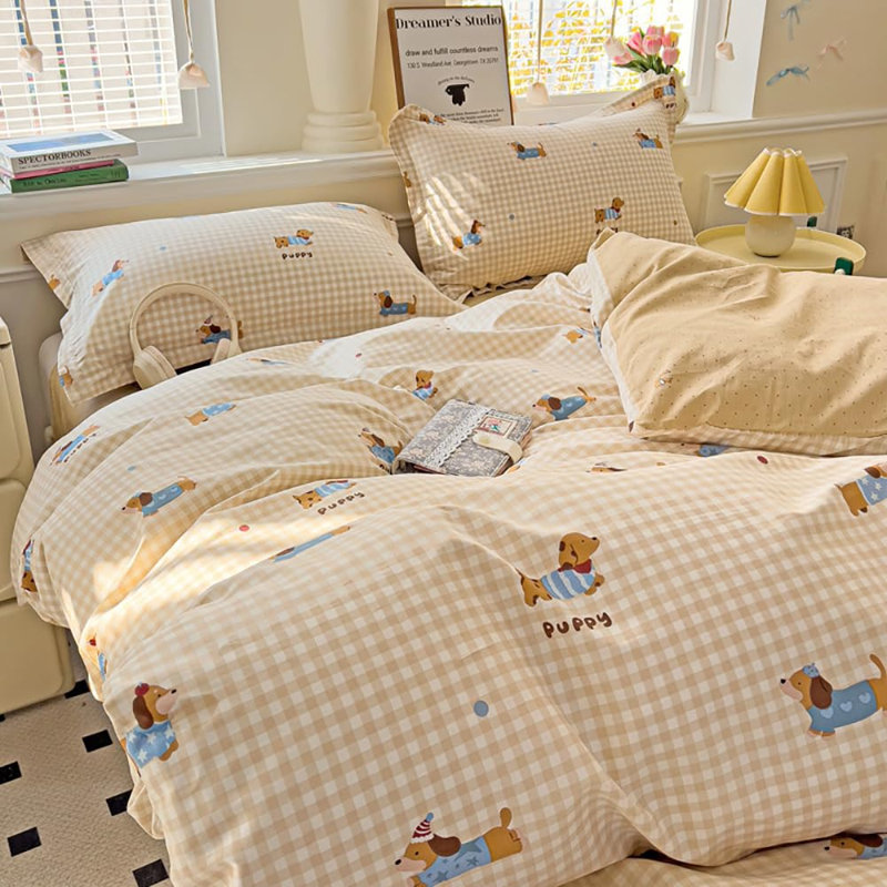 Ensemble d'édredon Grid, Édredon simple + 1 taie d'oreiller standard, Beige