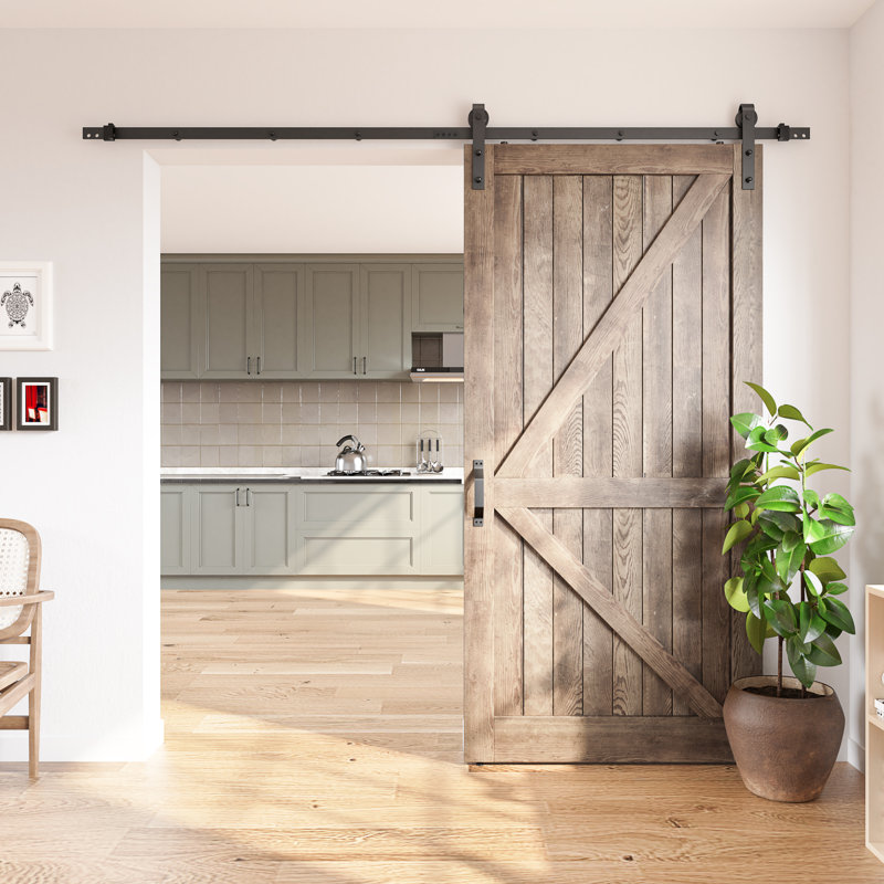 Black Steel Single Door Barn Door Hardware Kit Standard Single