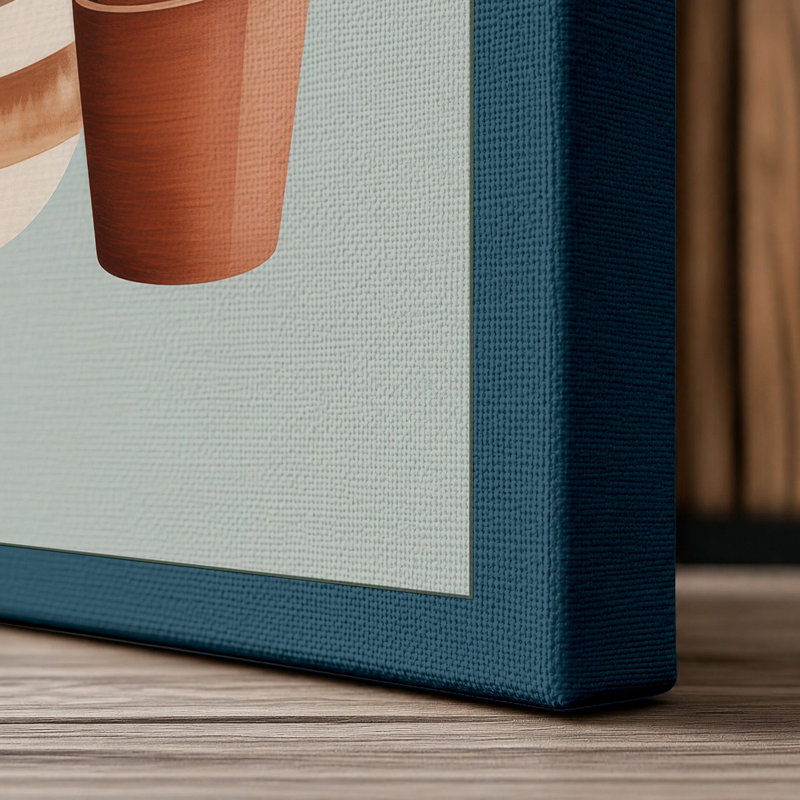 Vessels and Stems Minimalist 1 Piece Wrapped Canvas Wall Art, 30x20 - 76.2 x 50.8 cm, Teal Border