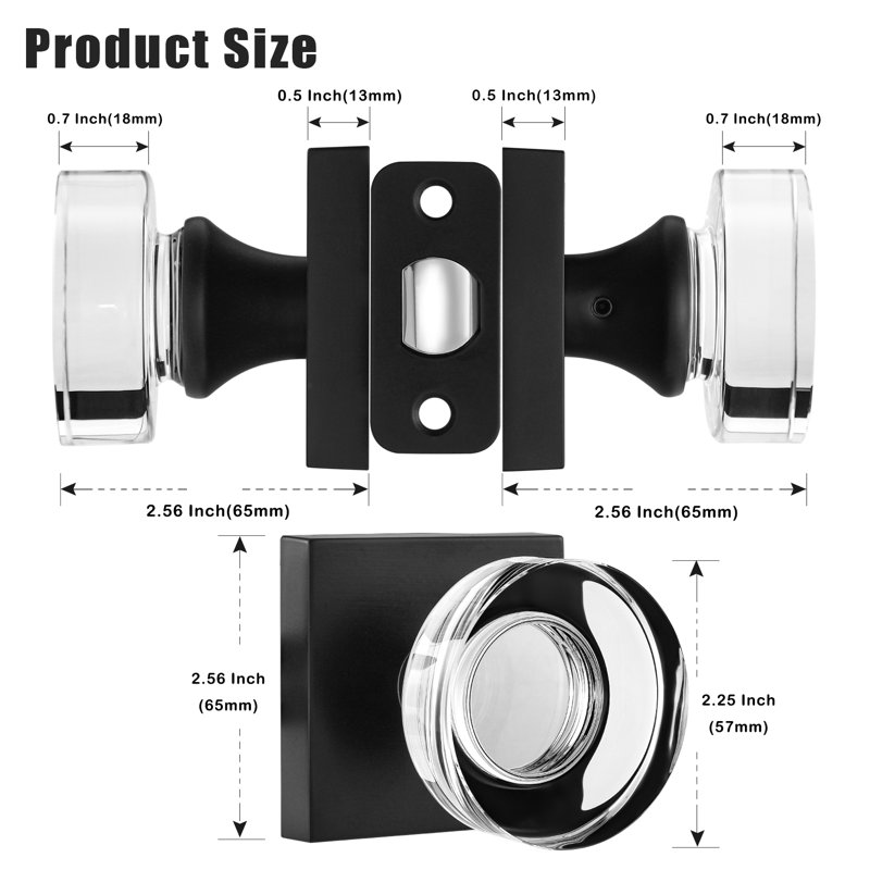 Boutons de porte en cristal Coolnews Modern Grace Series, Noir mat