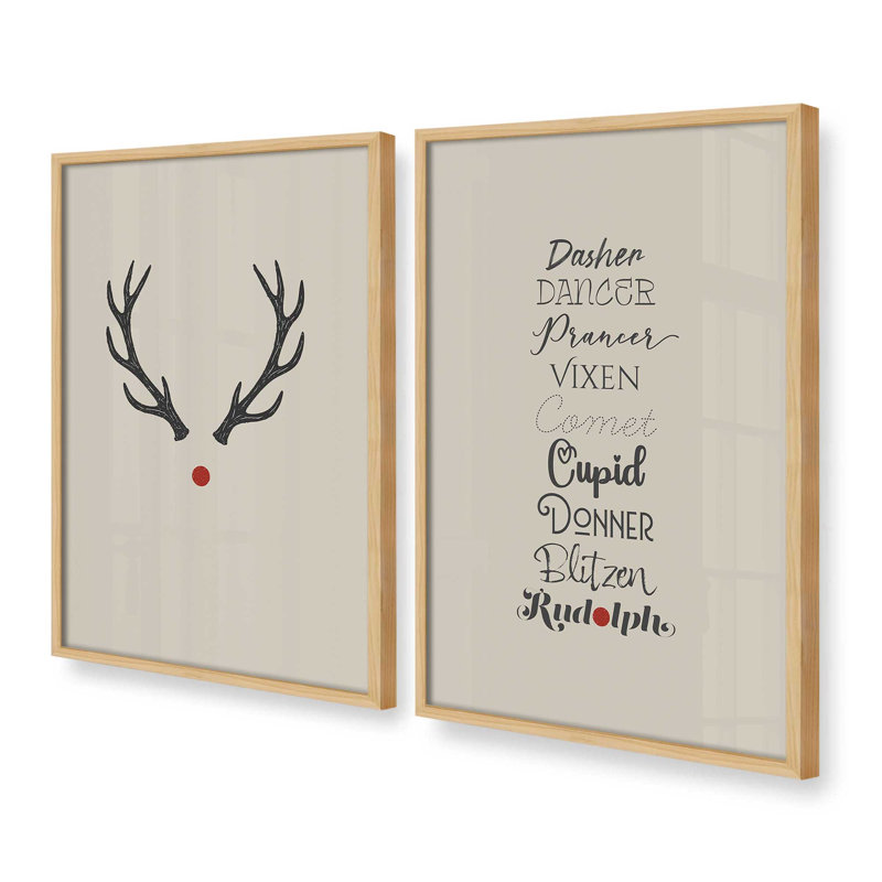 Reindeer Roll Call, ensemble de 2 impressions d'art, Érable américain, H 11,5 po x l 19 po